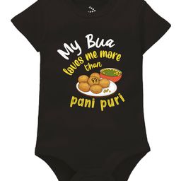 Zeezeezoo Short Sleeves Family Theme Bua Loves Baby More Than Panipuri Printed Onesie - Black-image-16