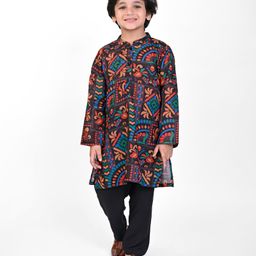 Babyhug Cotton Woven Full Sleeves Kurta Pyjama Set - Multicolor-image-51