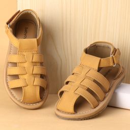 Babyoye Solid Velcro Closure Sandals - Brown-picture-5