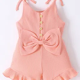 Kookie Kids Sleeveless Jumpsuit with Frill Detailing & Bow Applique - Peach-picture-8