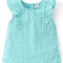 Babyhug 100% Cotton Woven Sleeveless Chikankari Top with Frill Detailing - Light Blue-image-97