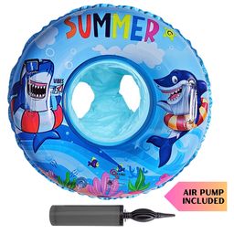 KARBD Inflatable Swimming Ring with Air Pump Swim Seat Float Tube with Handles - Blue Summer Design-0