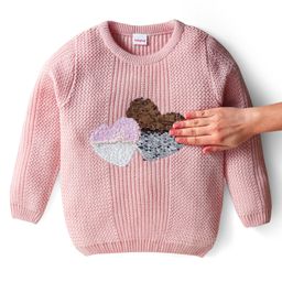 Babyhug Knit Full Sleeves Sweater With Reversible Sequins Detailing - Pink-image-87