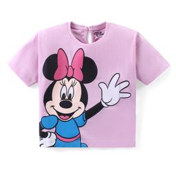 Babyhug Disney Cotton Knit  Drop Shoulder Half Sleeves T- Shirt with Front & Back Minnie Mouse Graphics - Lavender-image-41