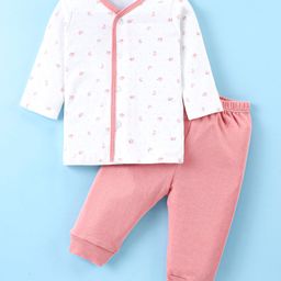 Ben Benny 100% Cotton Interlock Knit Full Sleeves Front Open Night Suit with Floral Print - Pink-image-99