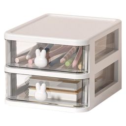 House of Quirk 2 Tier Transparent Cosmetic Jewelry Box Office Desktop Drawer Storage Box Plastic Multi Layer Small Storage Box-White-13
