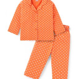 Babyhug Cotton Knit Full Sleeves Night Suit with Polka Dots Print - Orange-picture-20