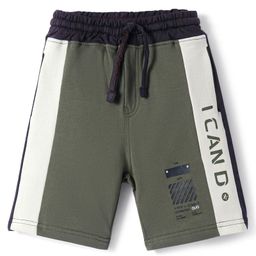 Olio Kids Cotton Knit Above Knee Length Shorts With Text Print - Olive Green-28