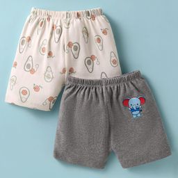 Ben Benny 100% Cotton Knit Above Knee Length Shorts with Avocado & Elephant Print Pack of 2 - Cream & Grey-picture-23