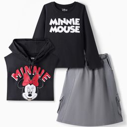 Ollington St. Disney Single Jersey Knit Full Sleeves T-Shirt & Skirt Set with Sleeveless Hoodie & Minnie Mouse Graphics - Black-picture-2