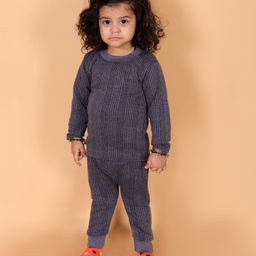 MoMaa Cotton Full Sleeves Striped Thermal Innerwear Set - Charcoal Grey-image-71