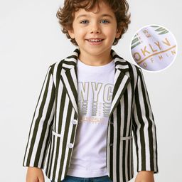 Babyhug Knit Full Sleeves Striped Blazer With NYC Printed T-Shirt - Olive Green & White-image-27