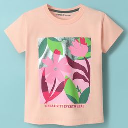 Doreme Single Jersey Knit Half Sleeves T-Shirt With Creativity Everywhere Text & Foil Print - Peach-image-41