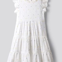 Primo Gino 100% Cotton Double Gaze Frill Sleeves Tiered Dress with Embroidery - White-image-23
