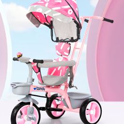 Tondu Kids Tricycle with Canopy, Parental Control, Cushion Seat & Storage - Toddler Trike with Bell & EVA Wheels (1.5-4 Years, Pink)-picture-13