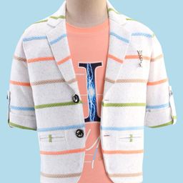 Dapper Dudes Full Sleeves Striped Blazer With Tee - White-image-95
