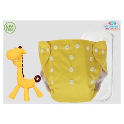 The Cheeky Kidzz Baby Pocket Style Button Reusable Cloth Diaper With Bamboo Microfiber Insert With Soft Silicone Giraffe Teether BPA Free (MULTI-COLOURS)-83