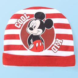 Babyhug Disney Interlock Knit Cap Mittens & Booties Set with Mickey Mouse Graphics & Stripes Red - Diameter 10.5 cm image 2