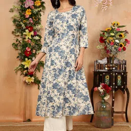 KIMAYRA Women Floral Printed Flared Sleeves Sequinned Floral Kurta-picture-8