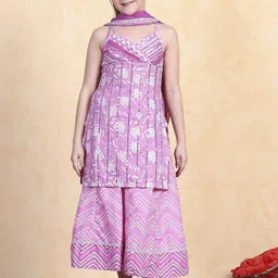 Biba Girls Floral Printed Cotton Kurta with Sharara & Dupatta-image-16
