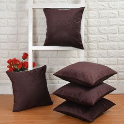 BIGGER FISH Coffee Brown Set of 5 Velvet Square Cushion Covers-14