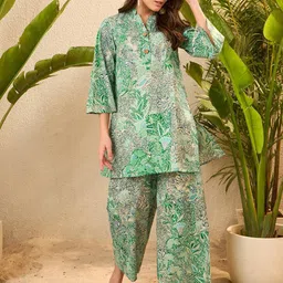 IMANA Floral Printed Pure Cotton Top With Trouser Co-Ords-image-23