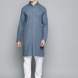 Jompers Men Floral Embroidered Chikankari Pure Cotton Kurta with Churidar-image-98