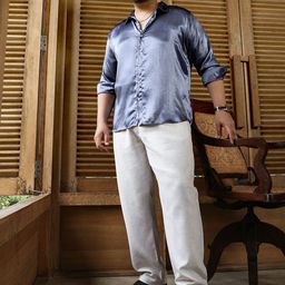Instafab Plus Men Textured Relaxed Fit Comfort Trousers-image-6
