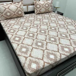 Pure Decor Brown & White Ethnic Motifs Queen Bedsheet with 2 Pillow Covers-picture-23