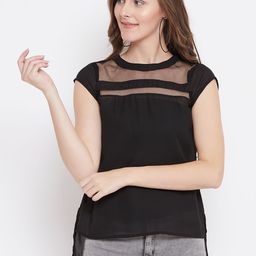 Belle Fille Women Black Solid High-Low Semi-Sheer Top-38