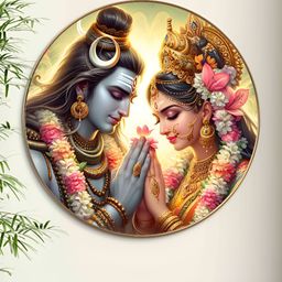 SAF Blue & Pink Divine Shiva Parvati Religious Printed Wooden Wall Art-image-7