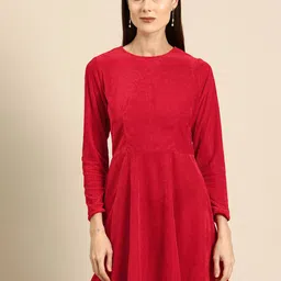 DODO & MOA Solid Velvet Fit & Flare Mini Dress-picture-21