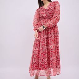 all about you Women Ethnic Motifs Printed V-Neck Puff Sleeve Georgette Wrap Maxi Dress-picture-28