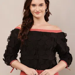 Moda Rapido Women Self Design Applique Off-Shoulder Cotton Top-picture-32