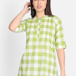 Resha Women Green Checked Shirt Style Pure Cotton Top-picture-27