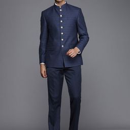 Louis Philippe Men Self Design Bandhgala 2 Piece Formal Suit-picture-2