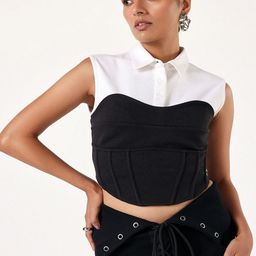 Muvazo Colourblocked Shirt Collar Neck Shirt With Skirt Co-Ords-image-51