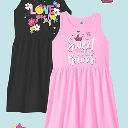 YK Pack of 2 Conversational PrintedRound Neck Knee Length Fit & Flare Dress-44