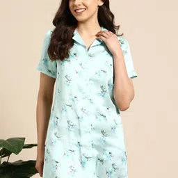 Mast & Harbour Floral Printed Satin Shirt Nightdress-picture-1