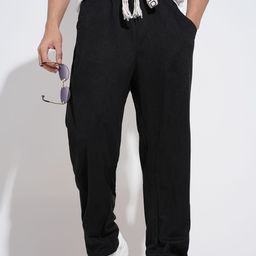 SHOWOFF Men Black Relaxed Fit Cotton Regular Trousers-picture-31