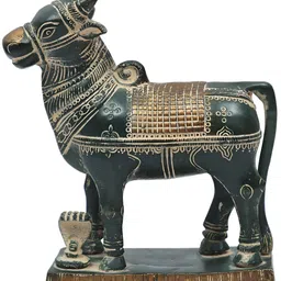 Exotic India Green & Beige Nandi Religious Idol Showpiece-image-43