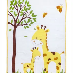The White Cradle Yellow Giraffe Printed Heavy Winter 110 GSM Cotton Single Bed Quilt-image-6