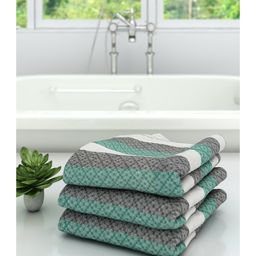 Athom Living 100% Premium Cotton Bath Towel Modern Checks Print Pack Of 3- Green-image-30
