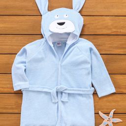 Ben Benny Full Sleeves Animal Patched Hooded Bath Robe - Blue-image-95