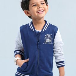 Babyhug Full Sleeves SPACE JAM Bomber Sweat Jacket with Foil Print - Navy Blue-image-35
