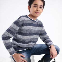 Pine Kids Full Sleeves Moderate Winter Sweater Textured Structure Strip - Grey-picture-10