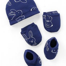 Doodle Poodle Cotton Cap Mittens & Booties Bunny Print Blue- Diameter 11.5 cm-image-37