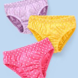 Babyhug 100% Cotton Panties Polka Dots Print Pack of 3 - Pink Yellow & Purple-picture-11
