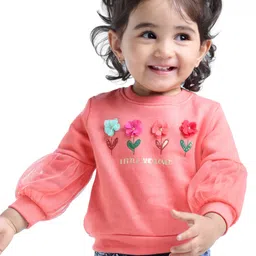Babyoye Eco Conscious Cotton Fleece Full Sleeves Brushed Sweatshirt With Floral Applique - Pink-picture-17