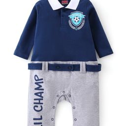 Babyhug Cotton Knit Full Sleeves Rompers Football Print - Navy Blue-image-35